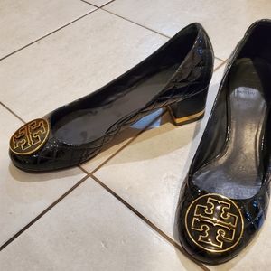 TORY BURCH quilted black patent pumps